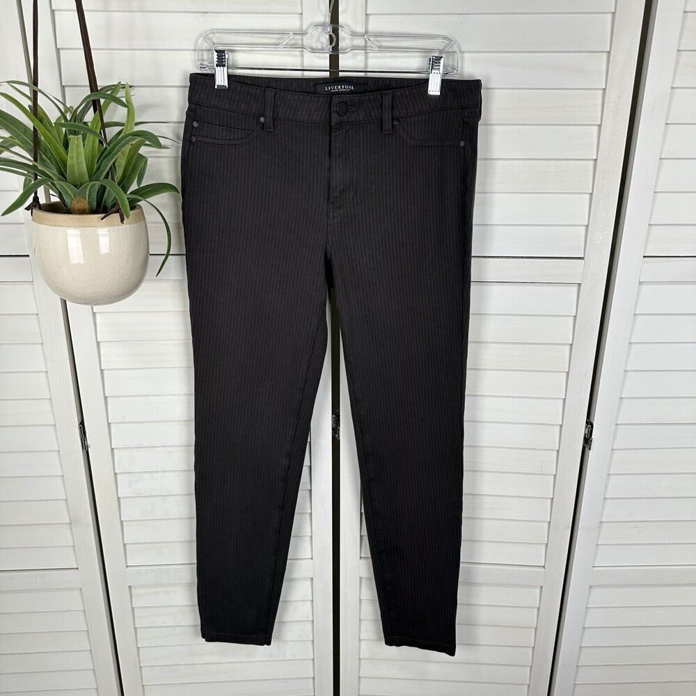 Liverpool Madonna Legging Dark Chocolate Brown Mini Stripe Pull On Pant‎ Size 10